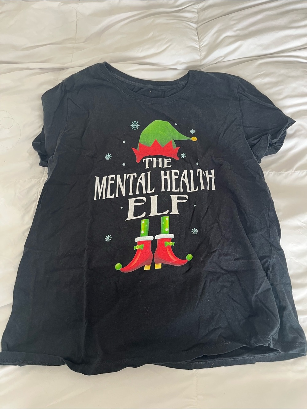 Gildan Black Kids Tee with Green & Red Elf Graphic